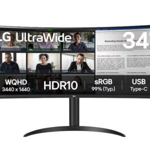 Monitor LG 34 UltraWide Curvo Resolucion QHD 3440 x 1440 con USB TypeC Brillo 300 Frecuencia de actualizacin de